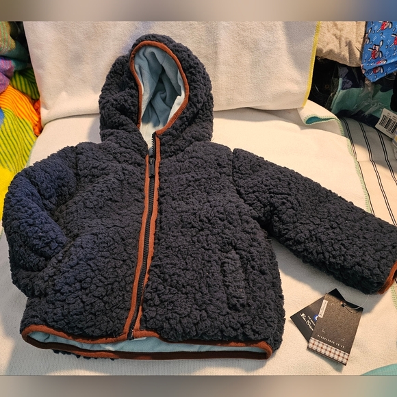 Ben Sherman Jacket Size 12 mo. Navy Blue Popcorn Sherpa Fleece Jacket with Hood - Picture 1 of 7